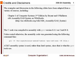 Credits and Disclaimers X 86 64 Assembly 1