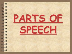 PARTS OF SPEECH Parts of Speech Each word