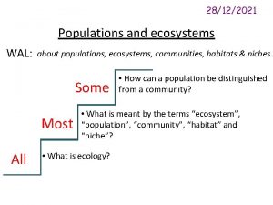 28122021 Populations and ecosystems WAL about populations ecosystems