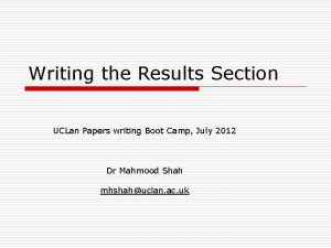 Writing the Results Section UCLan Papers writing Boot