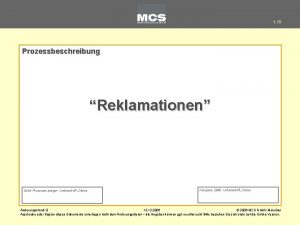 18 Prozessbeschreibung Reklamationen Autor Prozessmanager Unterschrift Datum Freigabe