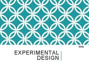 Write EXPERIMENTAL DESIGN EXPERIMENTAL SET UP Independent Variable
