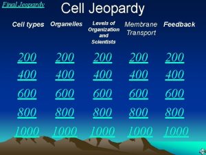 Final Jeopardy Cell types Organelles 200 400 Levels