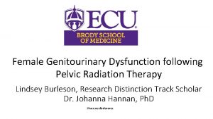 Female Genitourinary Dysfunction following Pelvic Radiation Therapy Lindsey