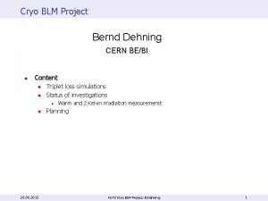 Cryo BLM Project Bernd Dehning CERN BEBI n