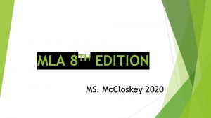 MLA TH 8 EDITION MS Mc Closkey 2020