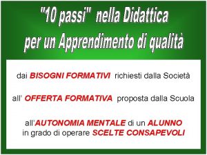 dai BISOGNI FORMATIVI richiesti dalla Societ all OFFERTA