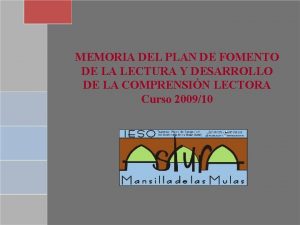 MEMORIA DEL PLAN DE FOMENTO DE LA LECTURA