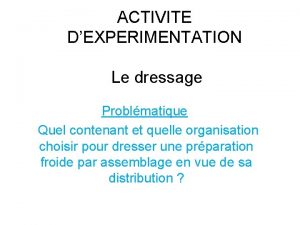 ACTIVITE DEXPERIMENTATION Le dressage Problmatique Quel contenant et