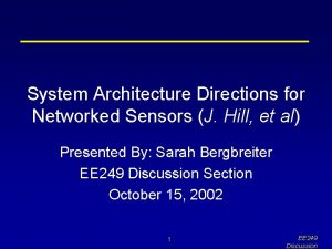 System Architecture Directions for Networked Sensors J Hill