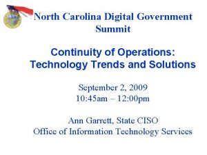 North Carolina Digital Government Summit Continuity of Operations