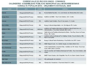 COREDE VALE DO RIO DOS SINOS CONSINOS CALENDRIO