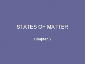 STATES OF MATTER Chapter 6 MATTER Matter is