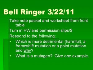 Bell Ringer 32211 Take note packet and worksheet