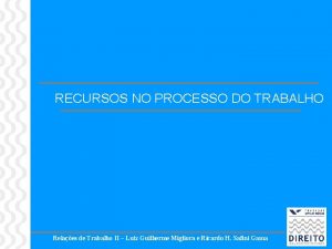 RECURSOS NO PROCESSO DO TRABALHO Relaes de Trabalho