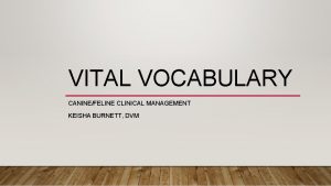 VITAL VOCABULARY CANINEFELINE CLINICAL MANAGEMENT KEISHA BURNETT DVM