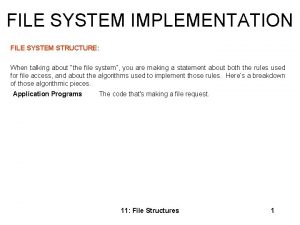 FILE SYSTEM IMPLEMENTATION FILE SYSTEM STRUCTURE When talking