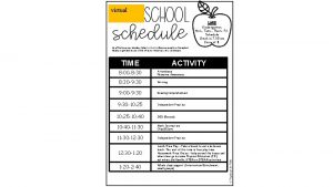 virtual LME Kindergarten Mon Tues Thurs Fri Schedule