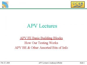 APV Lectures APV FE Basic Building Blocks How