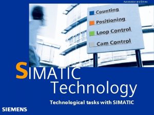 Automation and Drives SIMATIC Technology Technological tasks with