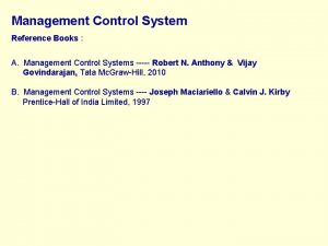 Management Control System Reference Books A Management Control