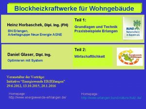 Blockheizkraftwerke fr Wohngebude Teil 1 Heinz Horbaschek Dipl