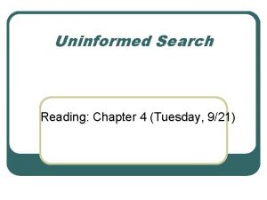 Uninformed Search Reading Chapter 4 Tuesday 921 Uninformed