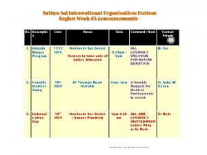 Sathya Sai International Organisation Durban Region Week 45
