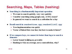 Searching Maps Tables hashing l Searching is a