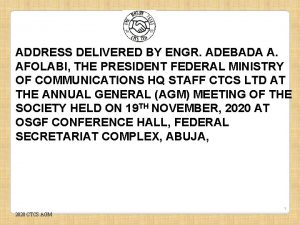 ADDRESS DELIVERED BY ENGR ADEBADA A AFOLABI THE