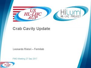 Crab Cavity Update Leonardo Ristori Fermilab PMG Meeting