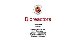 Bioreactors CHBE 446 Team 1 Helena Amberger Lily