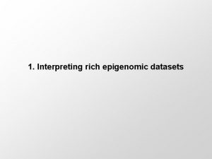 1 Interpreting rich epigenomic datasets Genome TSS Cp