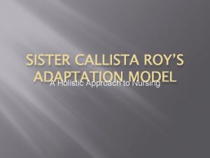 SISTER CALLISTA ROYS ADAPTATION A Holistic Approach to