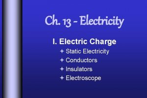 Ch 13 Electricity I Electric Charge Static Electricity