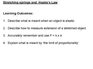 Stretching springs and Hookes Law Learning Outcomes 1
