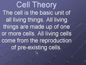 Cell Theory The cell is the basic unit