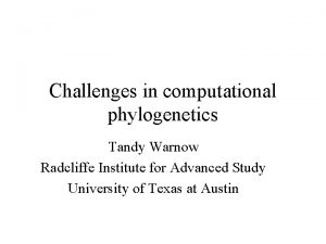 Challenges in computational phylogenetics Tandy Warnow Radcliffe Institute
