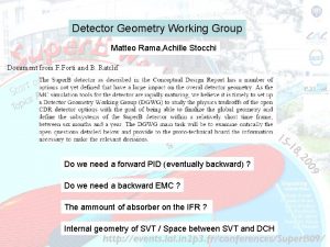 Detector Geometry Working Group Matteo Rama Achille Stocchi