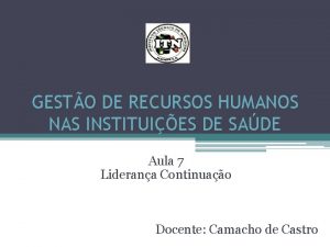 GESTO DE RECURSOS HUMANOS NAS INSTITUIES DE SADE