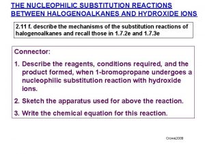 THE NUCLEOPHILIC SUBSTITUTION REACTIONS BETWEEN HALOGENOALKANES AND HYDROXIDE