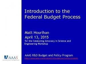 Introduction to the Federal Budget Process Matt Hourihan