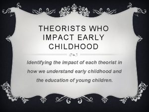 THEORISTS WHO IMPACT EARLY CHILDHOOD Identifying the impact