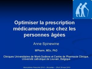 Optimiser la prescription mdicamenteuse chez les personnes ges