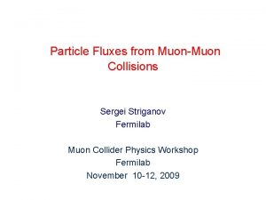 Particle Fluxes from MuonMuon Collisions Sergei Striganov Fermilab