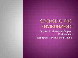 Section 1 Understanding our Environment Standards SEV 4