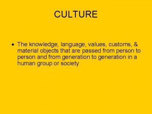 CULTURE The knowledge language values customs material objects