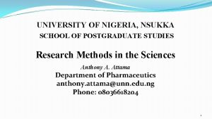 UNIVERSITY OF NIGERIA NSUKKA SCHOOL OF POSTGRADUATE STUDIES