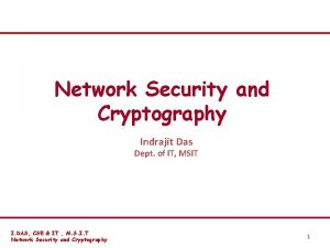 Network Security and Cryptography Indrajit Das Dept of