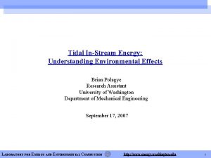 Tidal InStream Energy Understanding Environmental Effects Brian Polagye